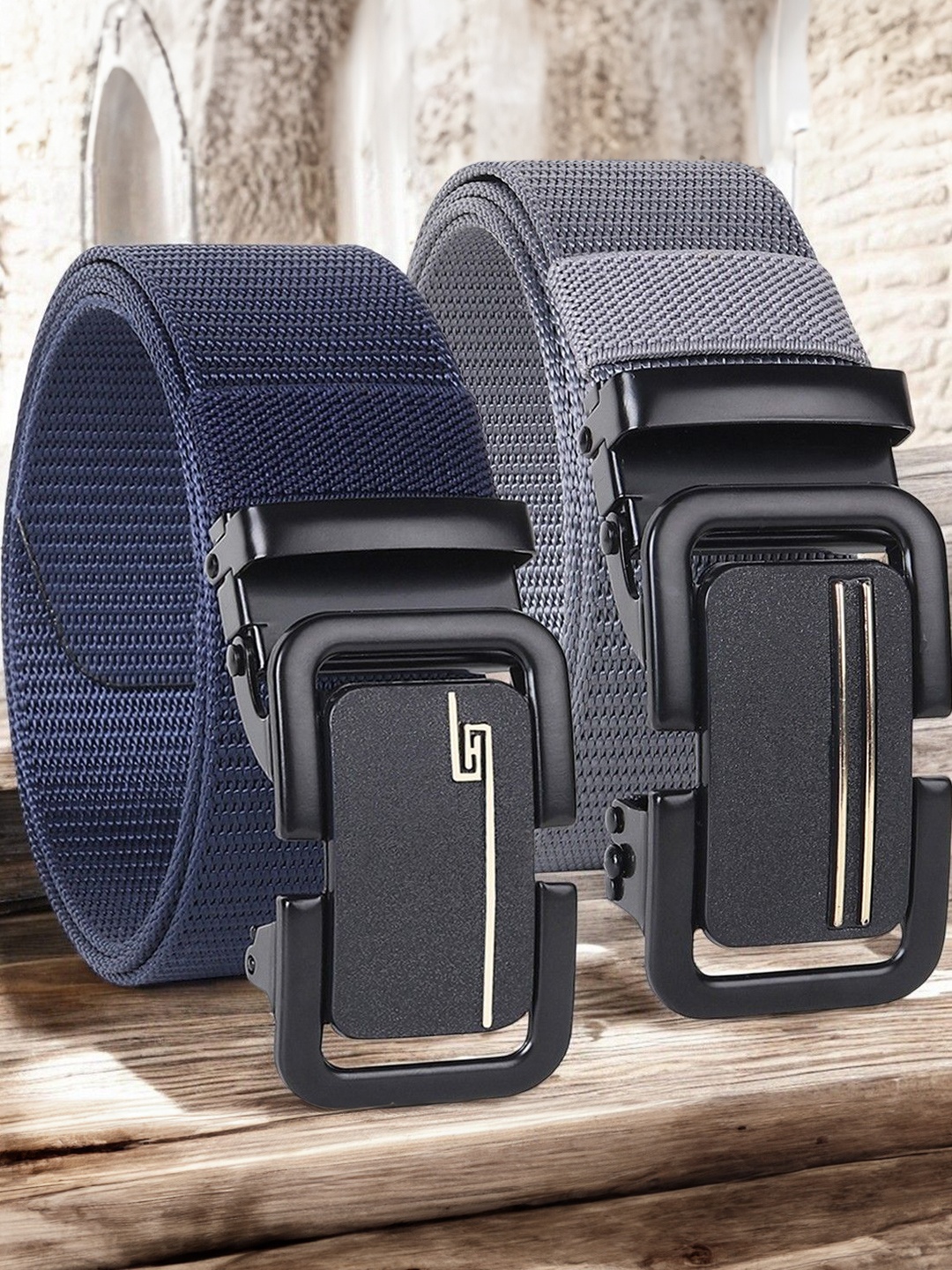 

LOOPA Men Set Of 2 Textured Formal Belt, Blue