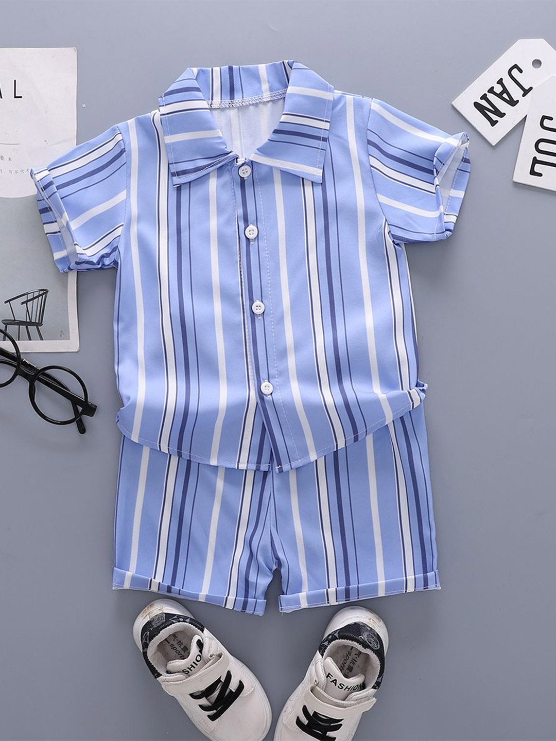 

StyleCast x Revolte Boys Striped Shirt With Shorts, Blue