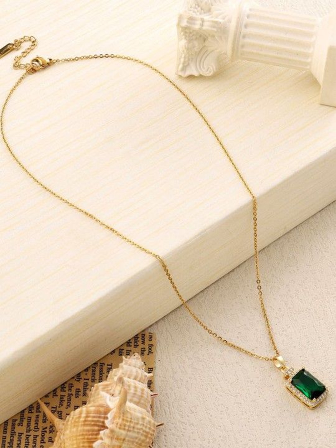 

AGARWALPRODUCT Gold-Plated Stainless Steel Cubic Zirconia Studded Pendant With Chain