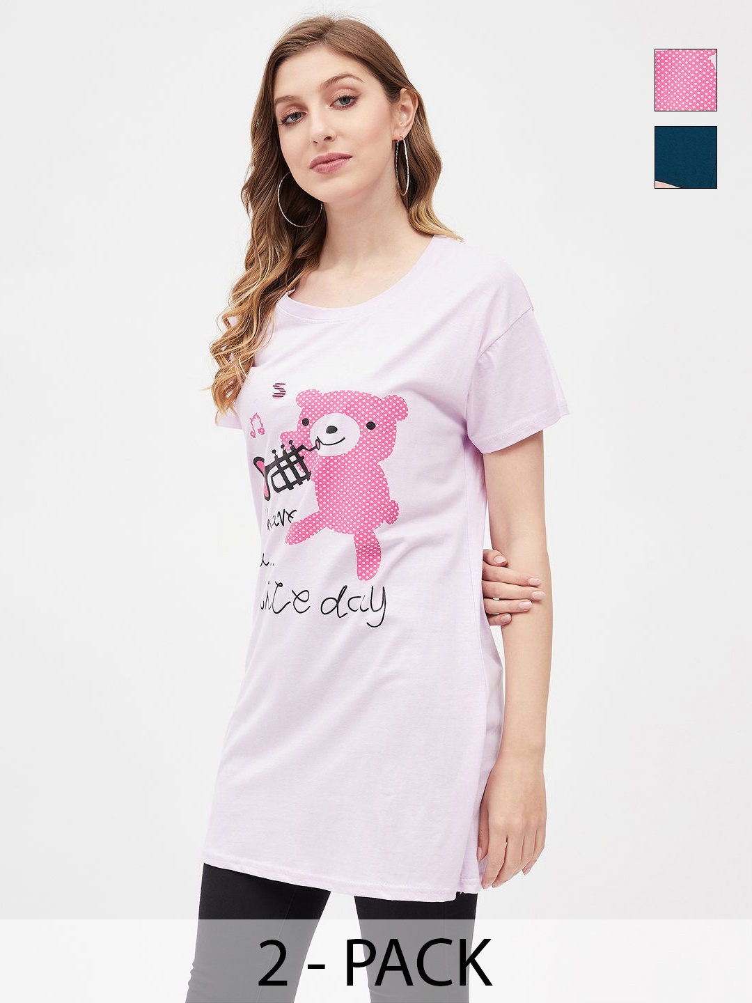 

Dreambe Women 2 Printed Extended Sleeves Applique T-shirt, Multi