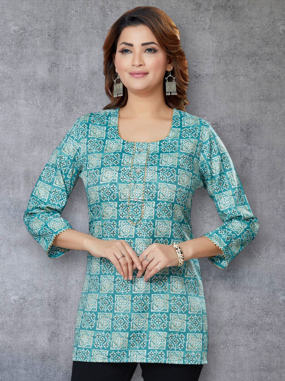 

Saree Swarg Women Ethnic Motifs Printed Straight Kurti, Blue