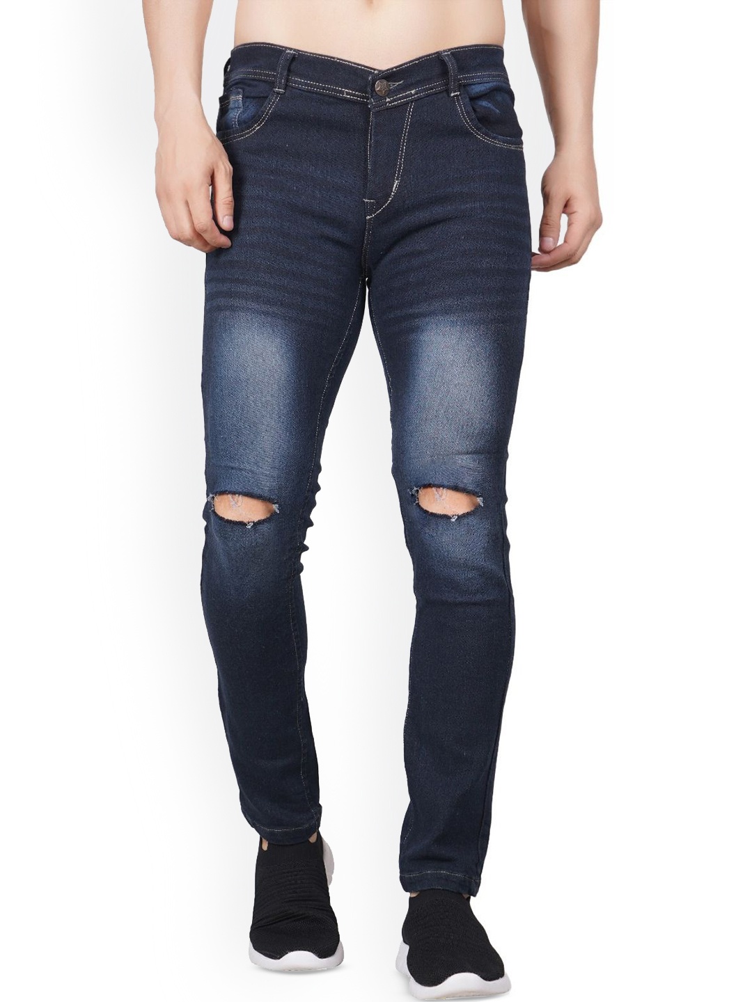 

LINARIA Men Classic Slim Fit Slash Knee Light Fade Jeans, Blue