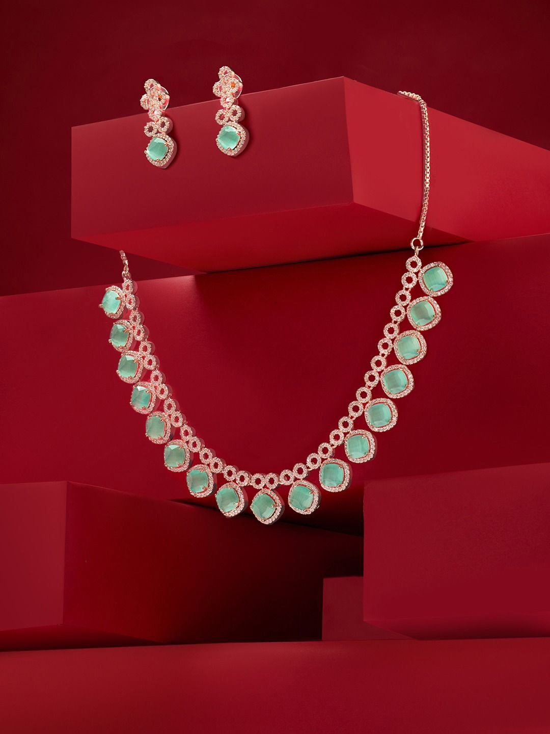 

Zaveri Pearls Rose Gold-Plated Cubic Zircoina Studded Jewellery Set