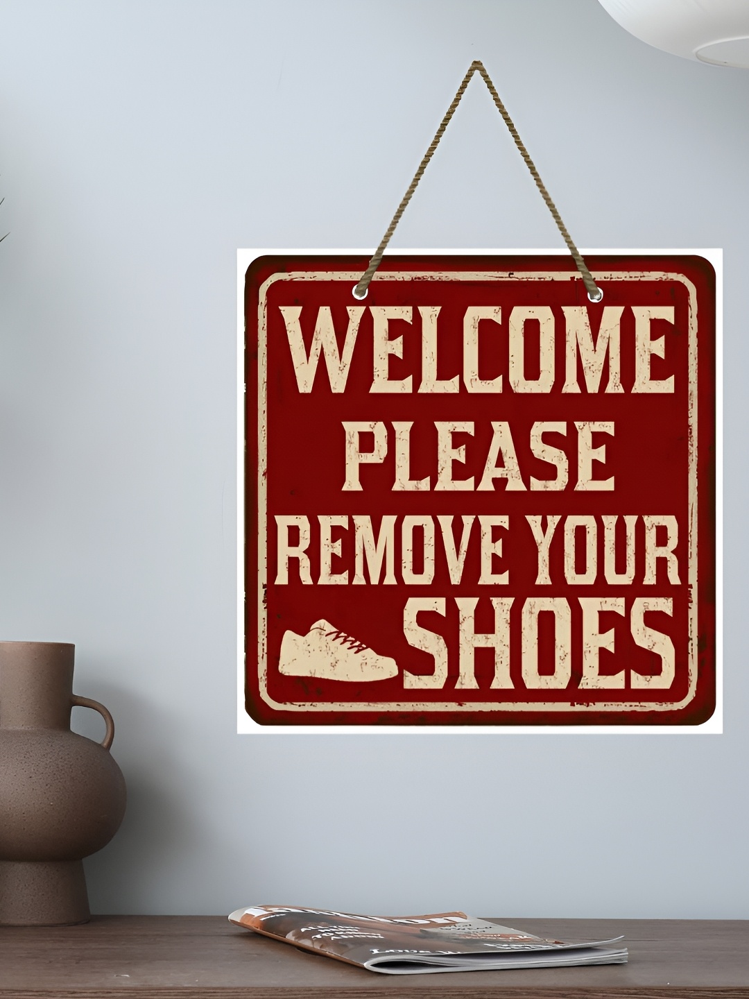 

Webelkart Red & Beige Please remove Your Shoes Printed Wooden Wall Hanging