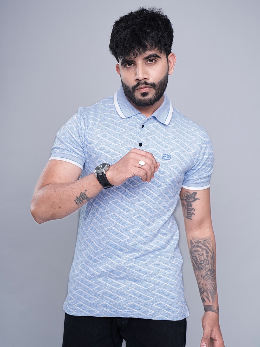 

THE BEETEL HOUSE Men Polo Collar Bio Finish T-shirt, Blue