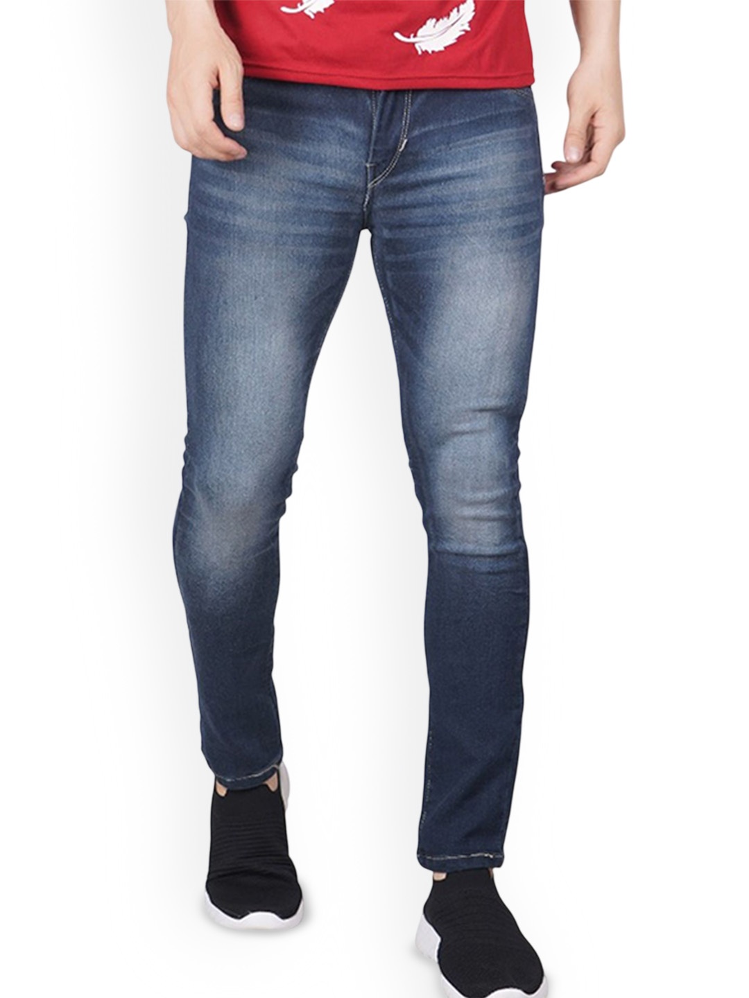 

LINARIA Men Classic Slim Fit Slash Knee Light Fade Jeans, Blue