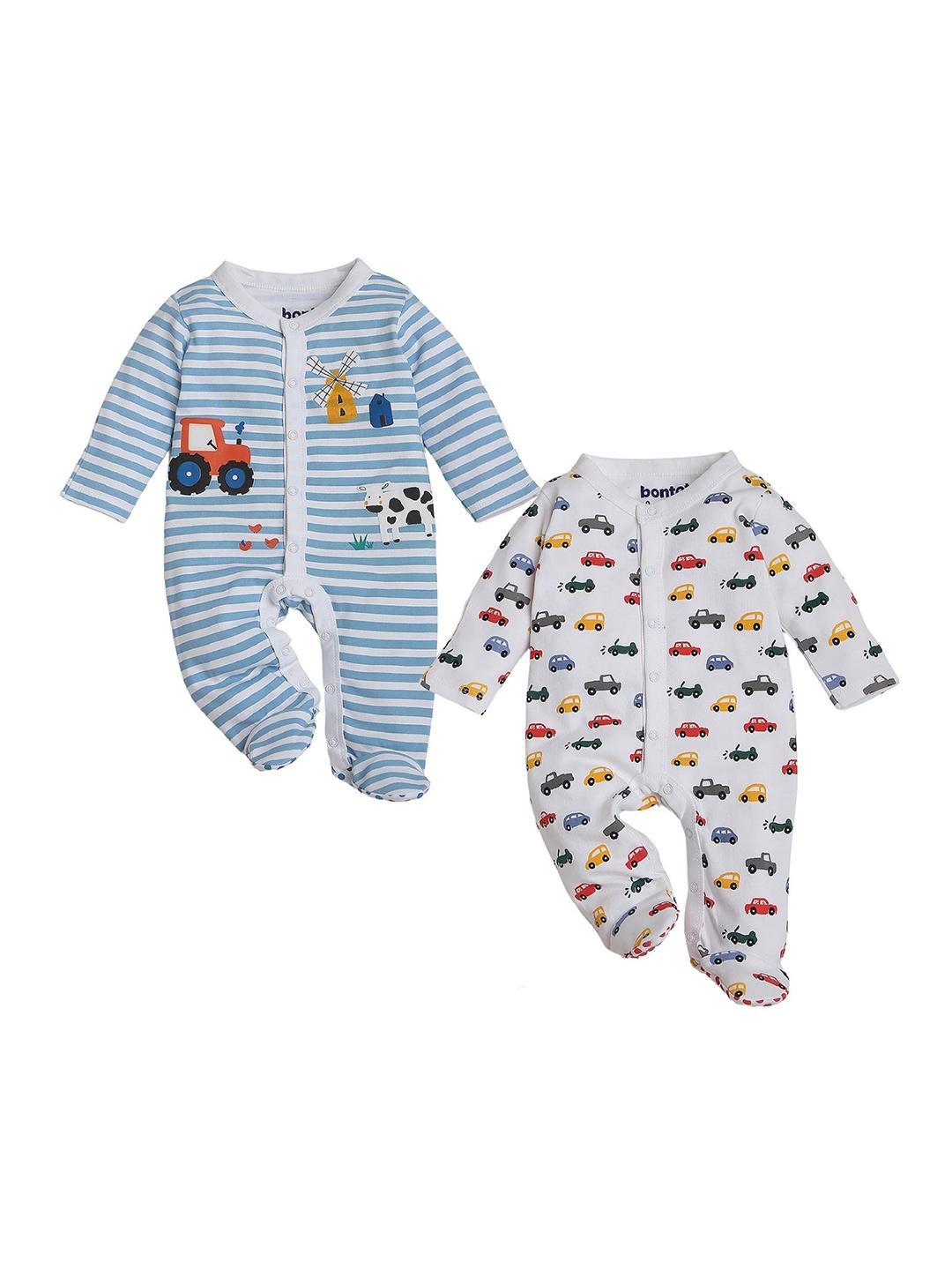 

BONTOTS Infant Boys Pack Of 2 Printed Organic Cotton Sleepsuits, Blue