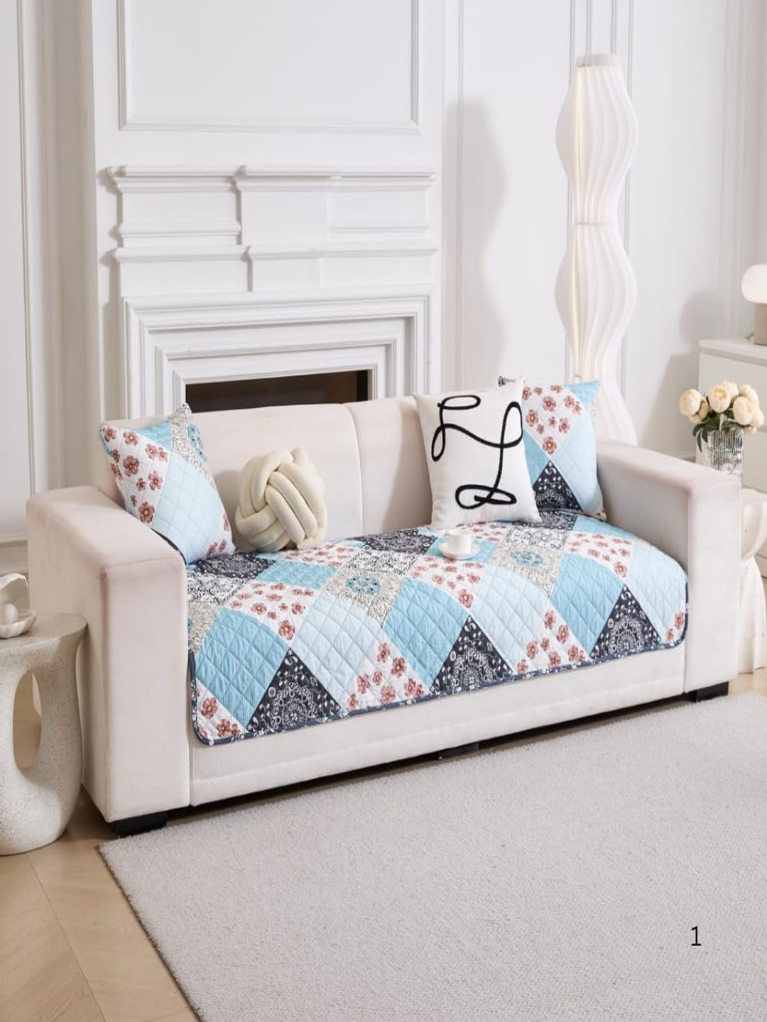 

HomeCloud Blue & Black Printed Cotton 1 Piece Sofa Cover With Arms