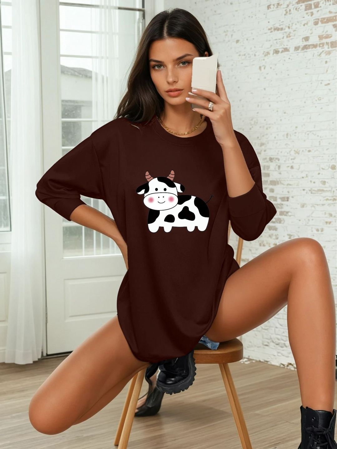 

CORSICA Women Printed Pockets T-shirt, Brown