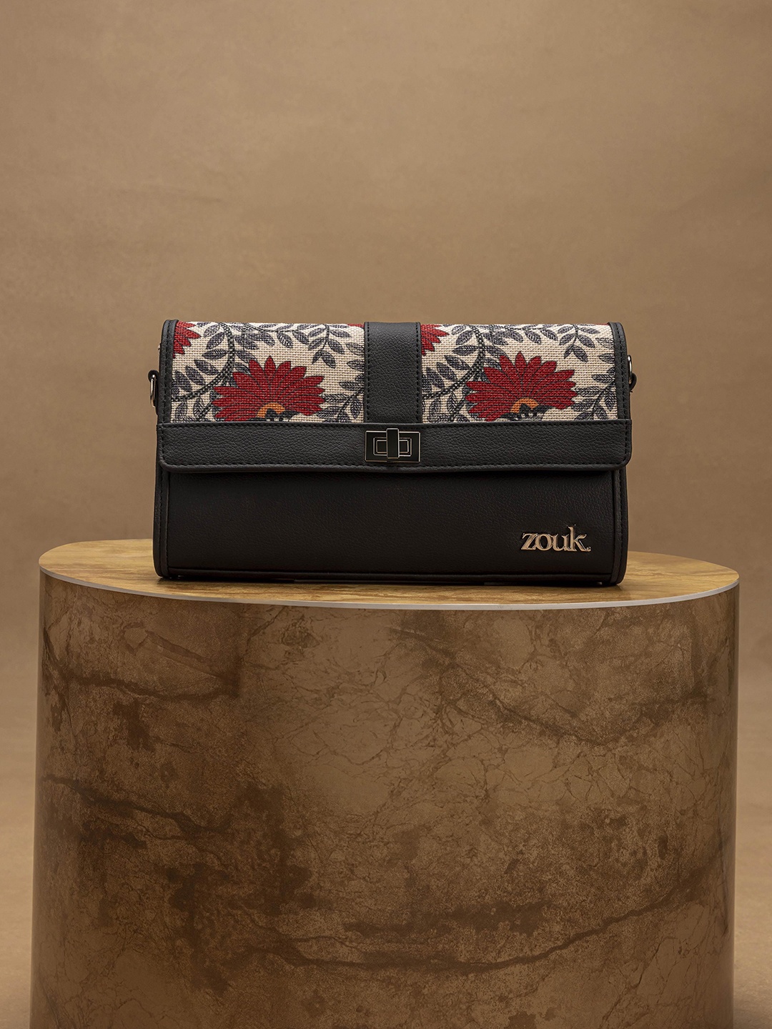 

ZOUK Tarini Printed Water Resistance Box Clutch, Black