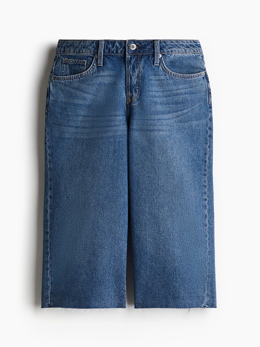 

H&M Women Low Knee-Length Denim Shorts 1266264002-Blue