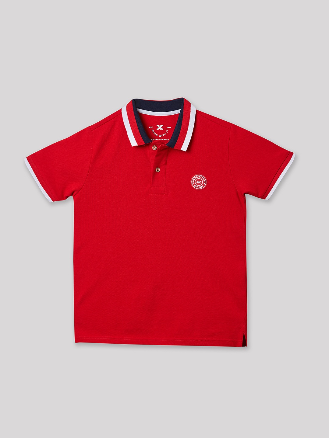 

JUNIOR KILLER Boys Polo Collar Pure Cotton T-shirt, Red