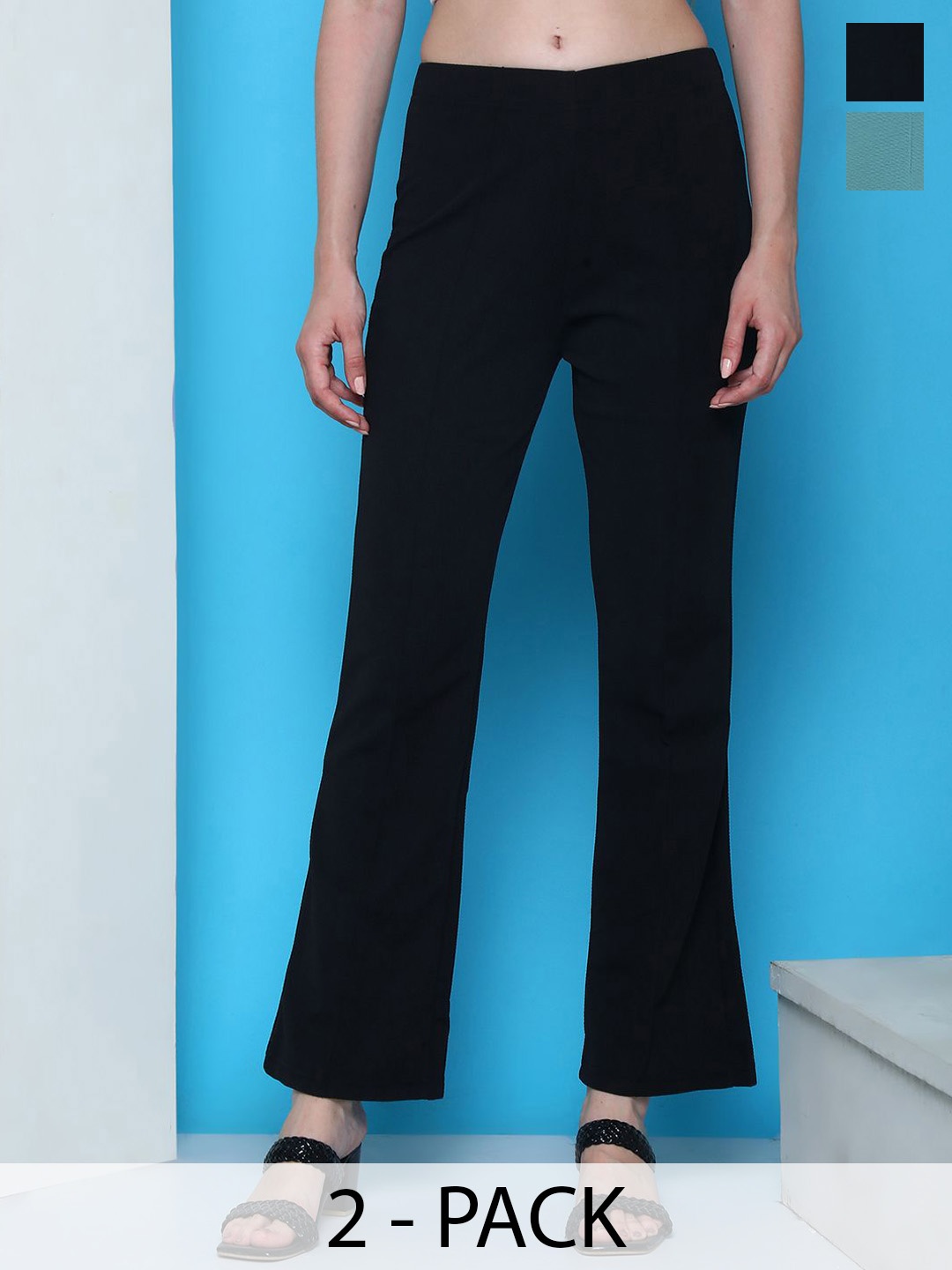 

Tromko Women Pack Of 2 Relaxed Regular Fit Bootcut Trousers, Black