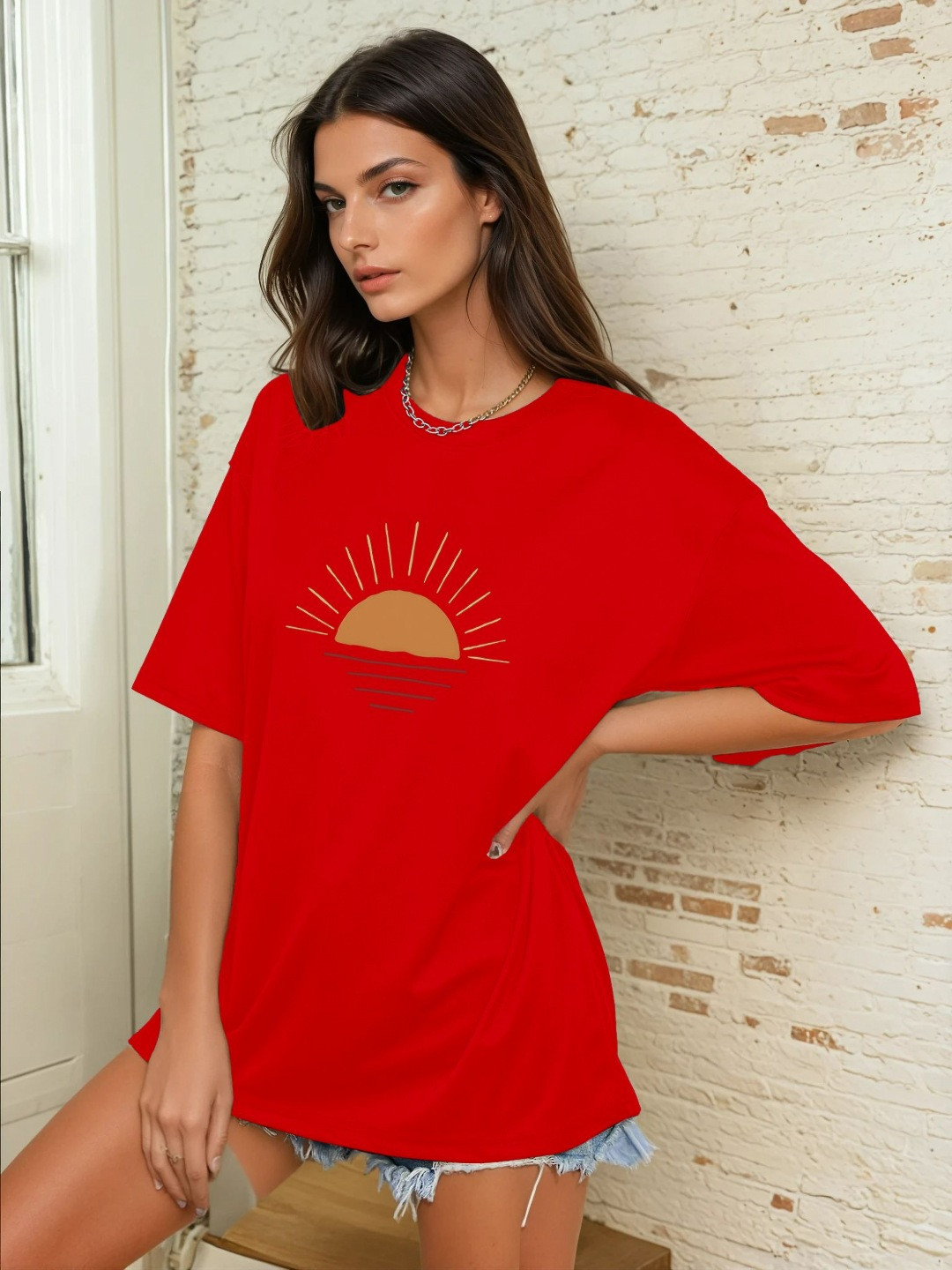 

CORSICA Women Printed Applique T-shirt, Red