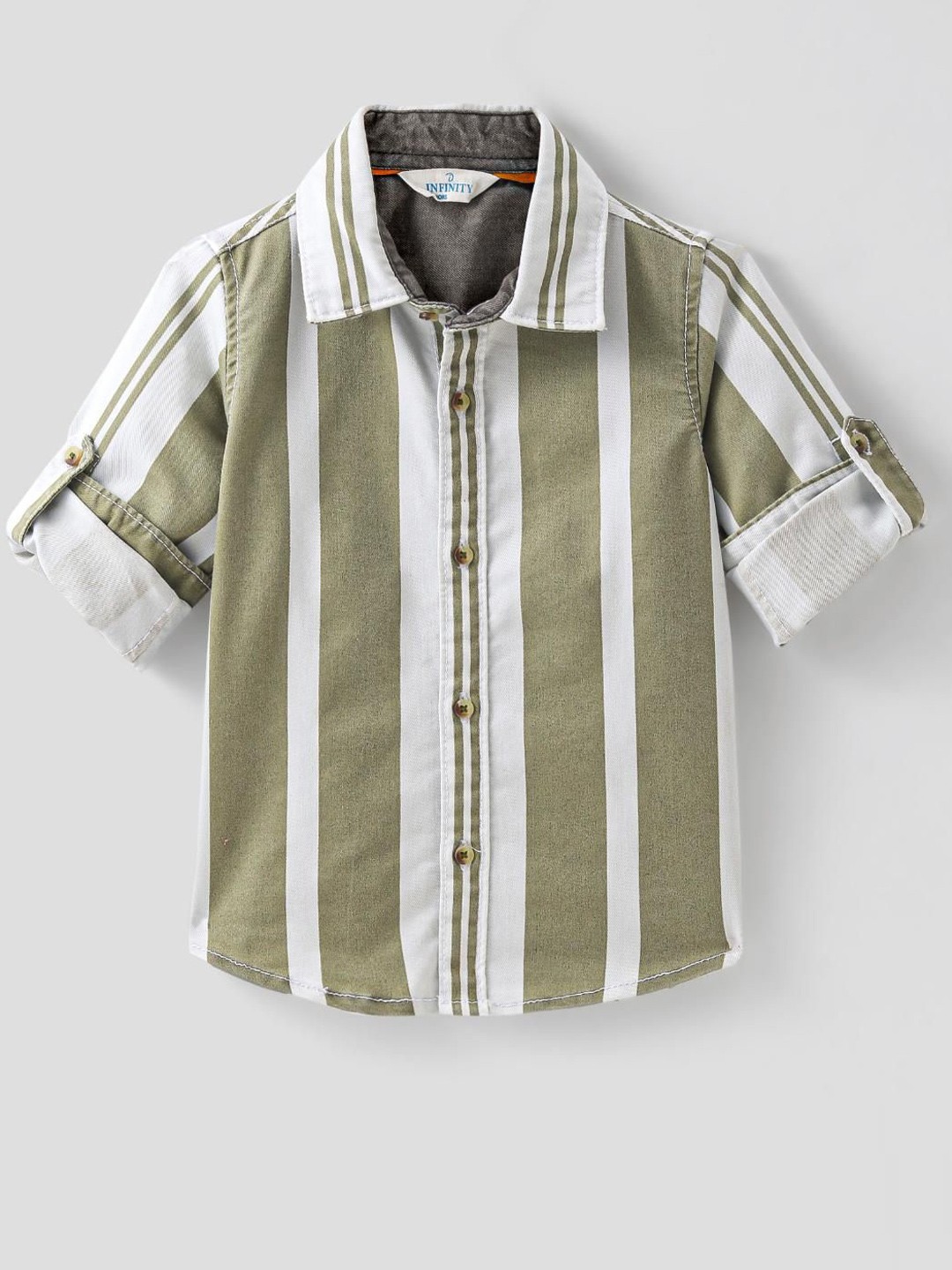 

Infinity Boys Tailored Fit Opaque Striped Casual Shirt, Olive