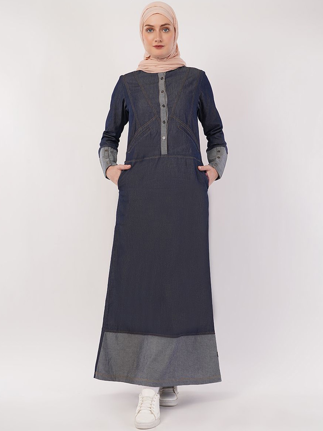 

IDH London Colourblocked Pure Cotton Jilbab With Scarf, Blue