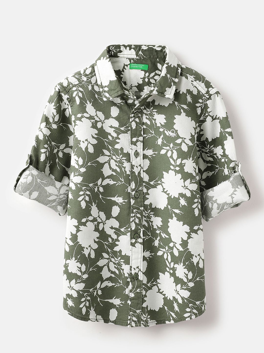 

United Colors of Benetton Boys Floral Opaque Printed Casual Shirt, Green