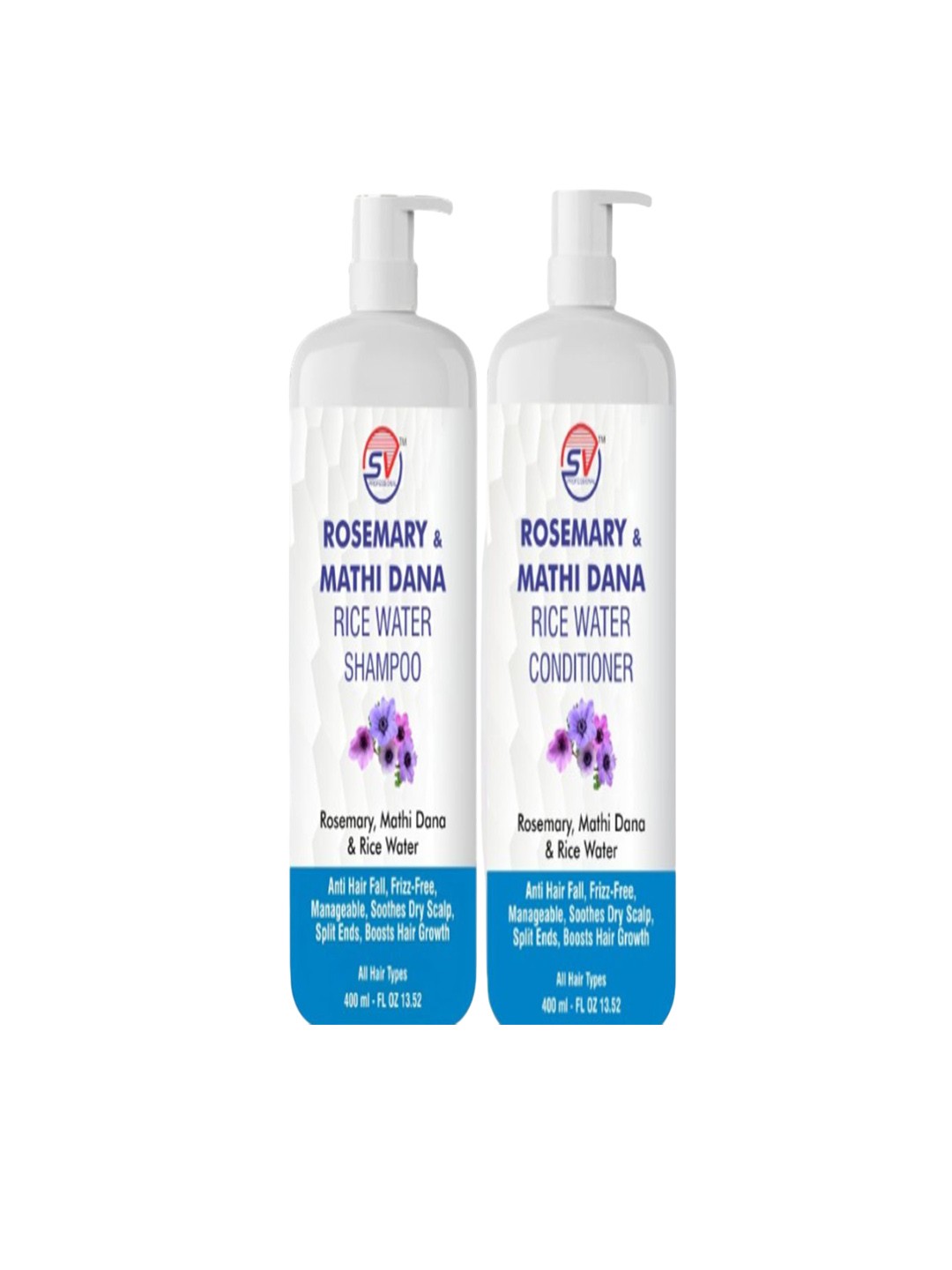 

SV PROFESSIONAL Set Of 2 Rosemary & Rice Water Shampoo & Conditioner - 400 ml Each, White