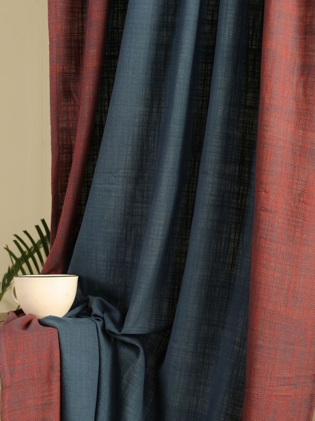 

Peepul Tree Chintz Navy Blue & Maroon 3 Pieces Floral Printed Cotton Sheer Door Curtain