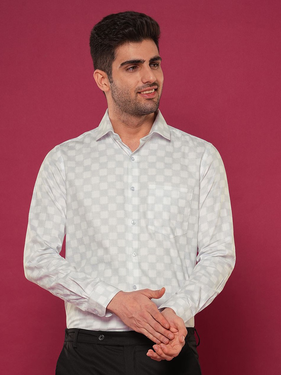 

John Philips Men Slim Fit Opaque Printed Casual Shirt, Grey