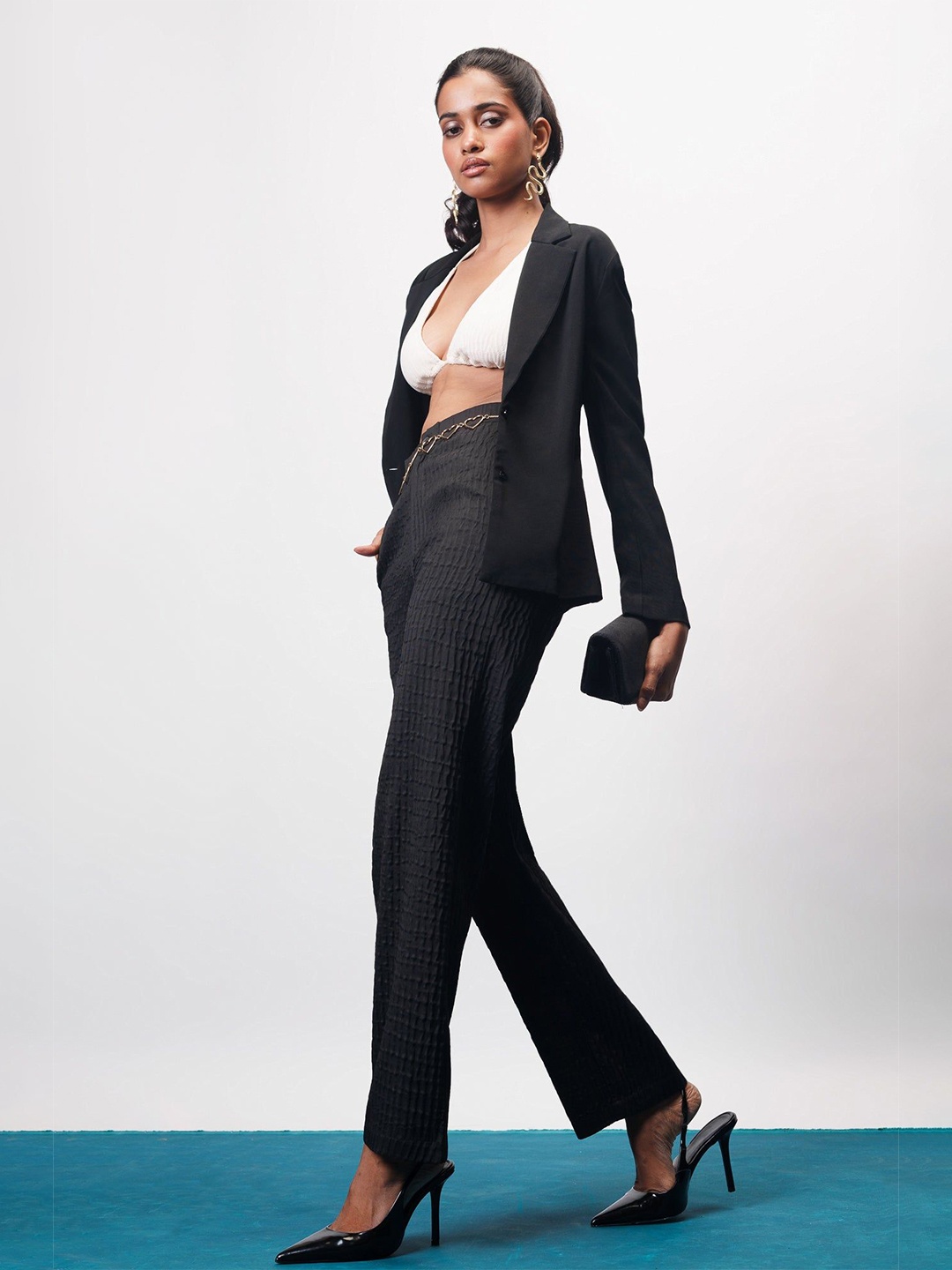 

FREAKINS Women Ebon Black Textured Korean Pant