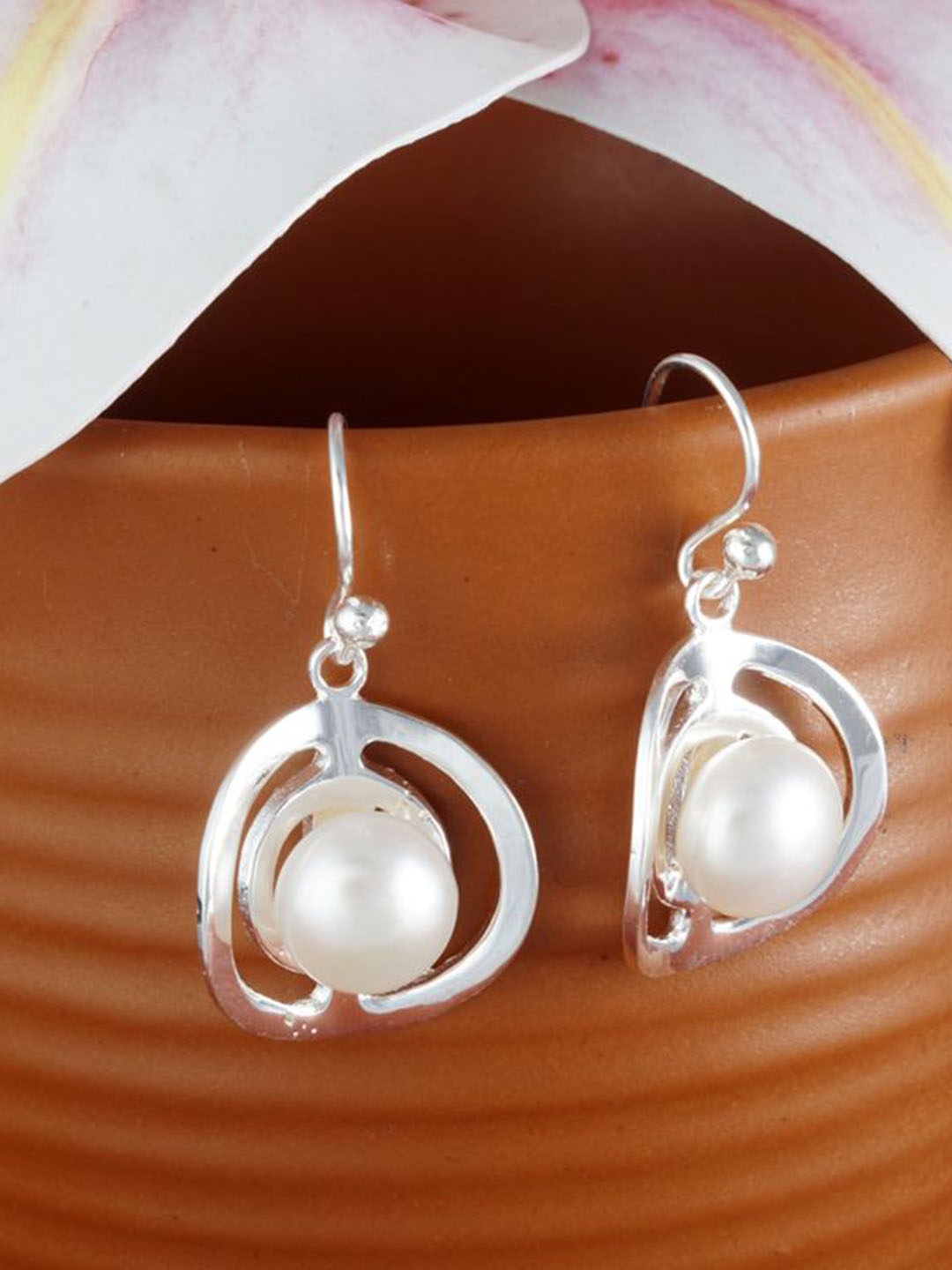 

Tuanz Silver Jewelry 925 Sterling Silver Rhodium-Plated Pearls Contemporary Drop Earrings