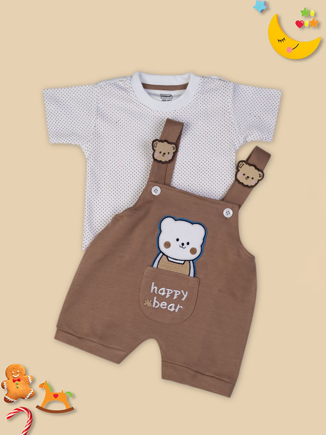 

MeeMee Kids Applique Dungarees With T-Shirt, Brown