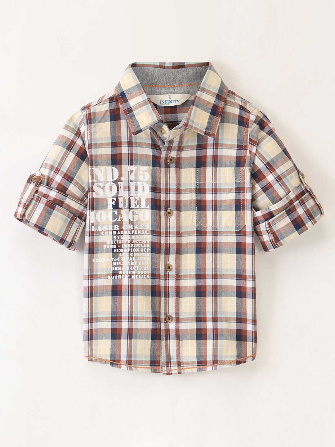 

Infinity Boys Tartan Checks Opaque Checked Casual Shirt, Brown