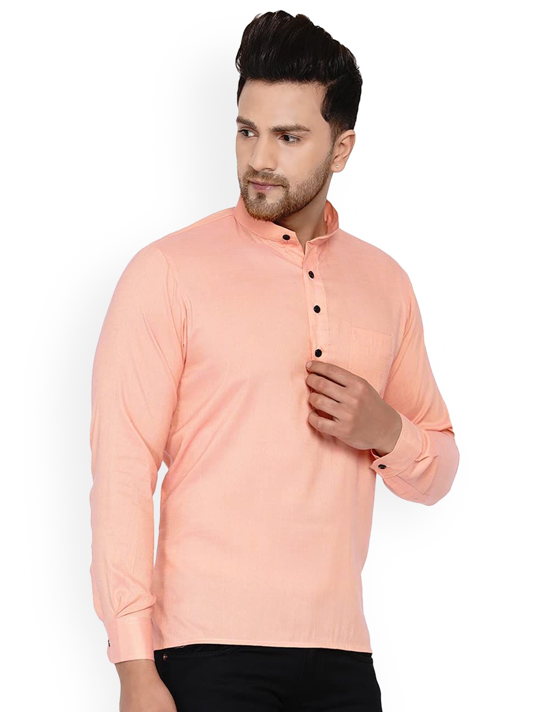 

VEERA PARIDHAAN Band Collar Straight Short Kurta, Pink