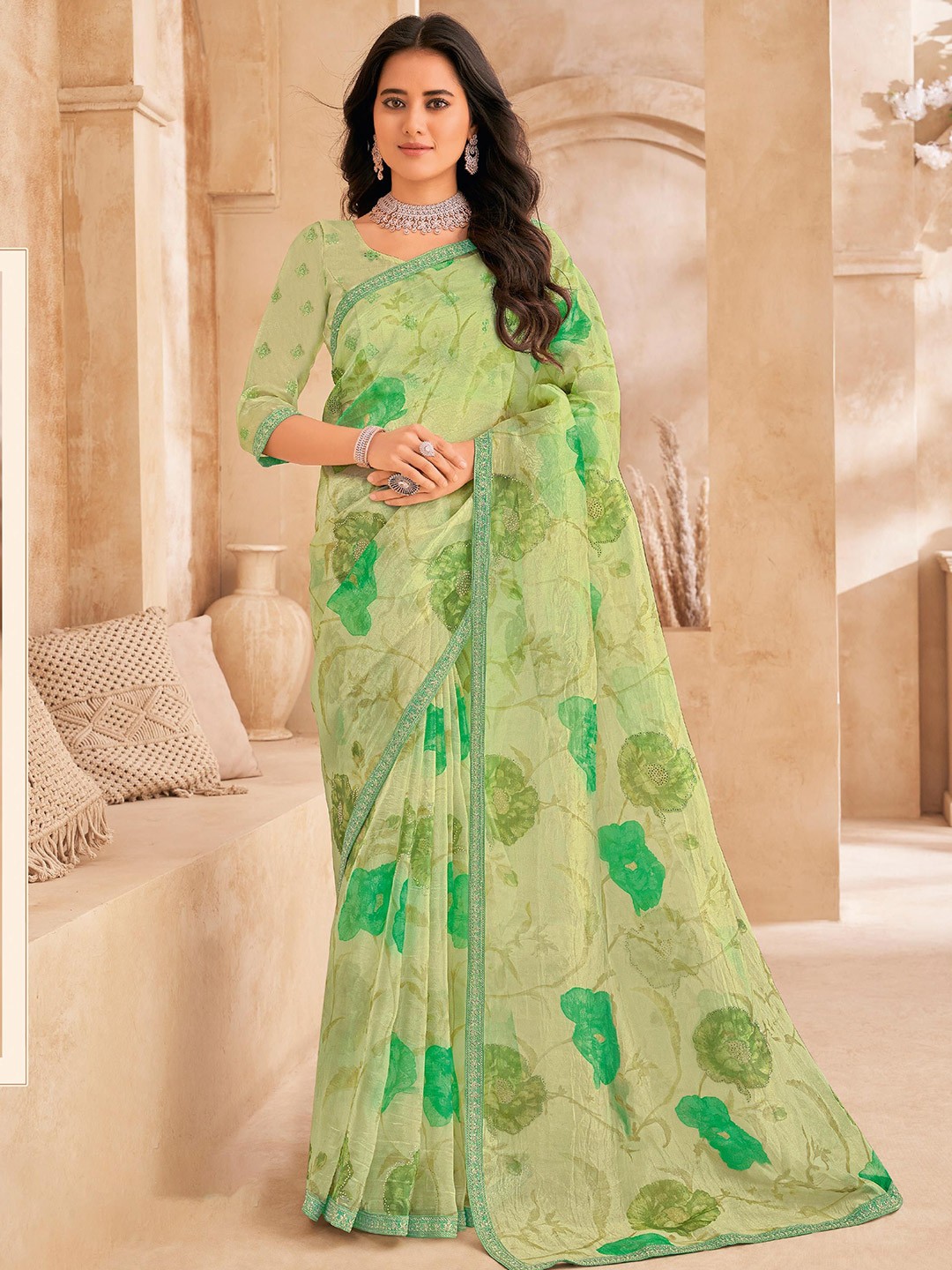 

Laxmipati Floral Printed Saree, Green