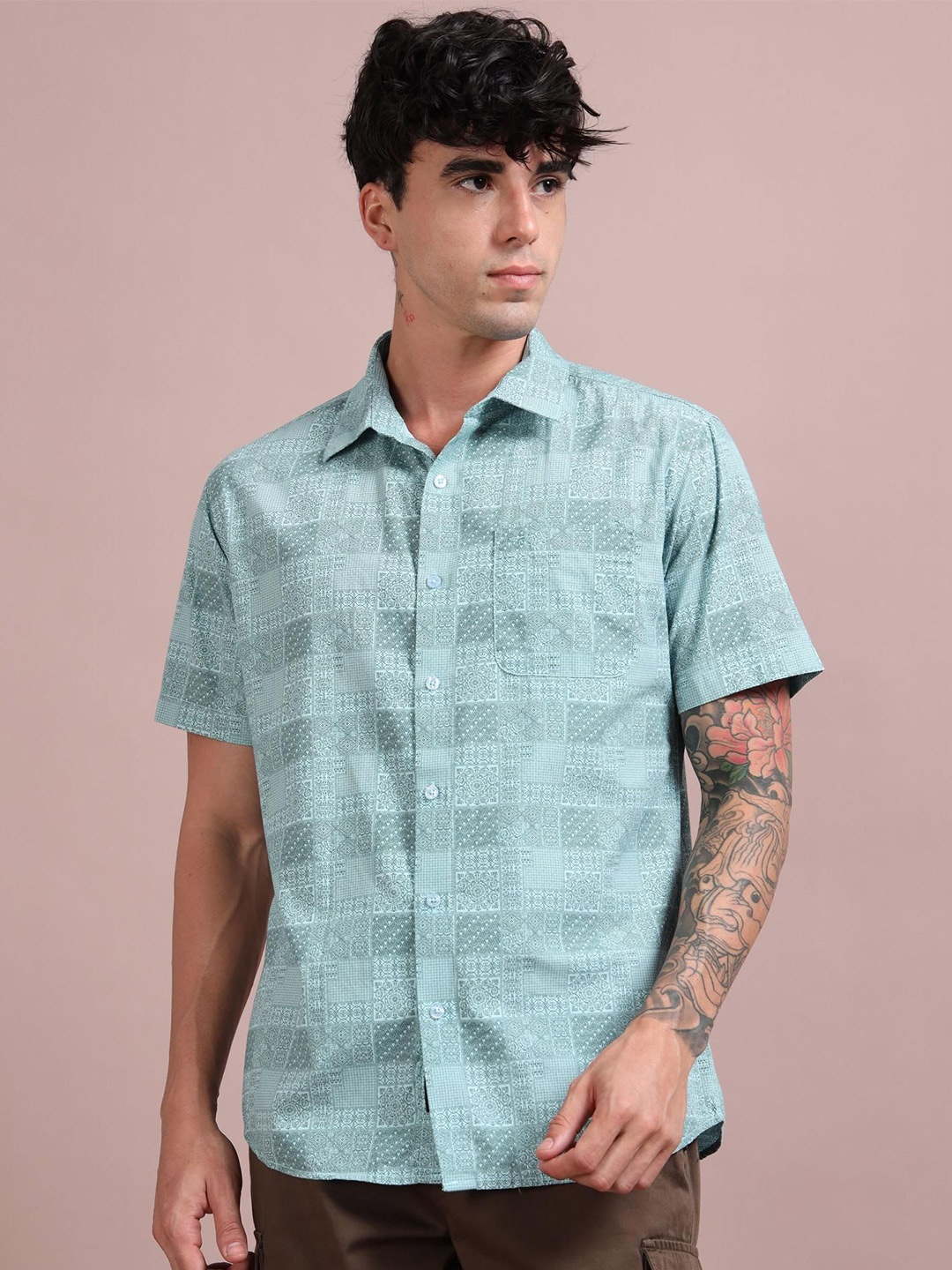 

RIGS AND RAGS Men Shelby Opaque Printed Casual Shirt, Turquoise blue