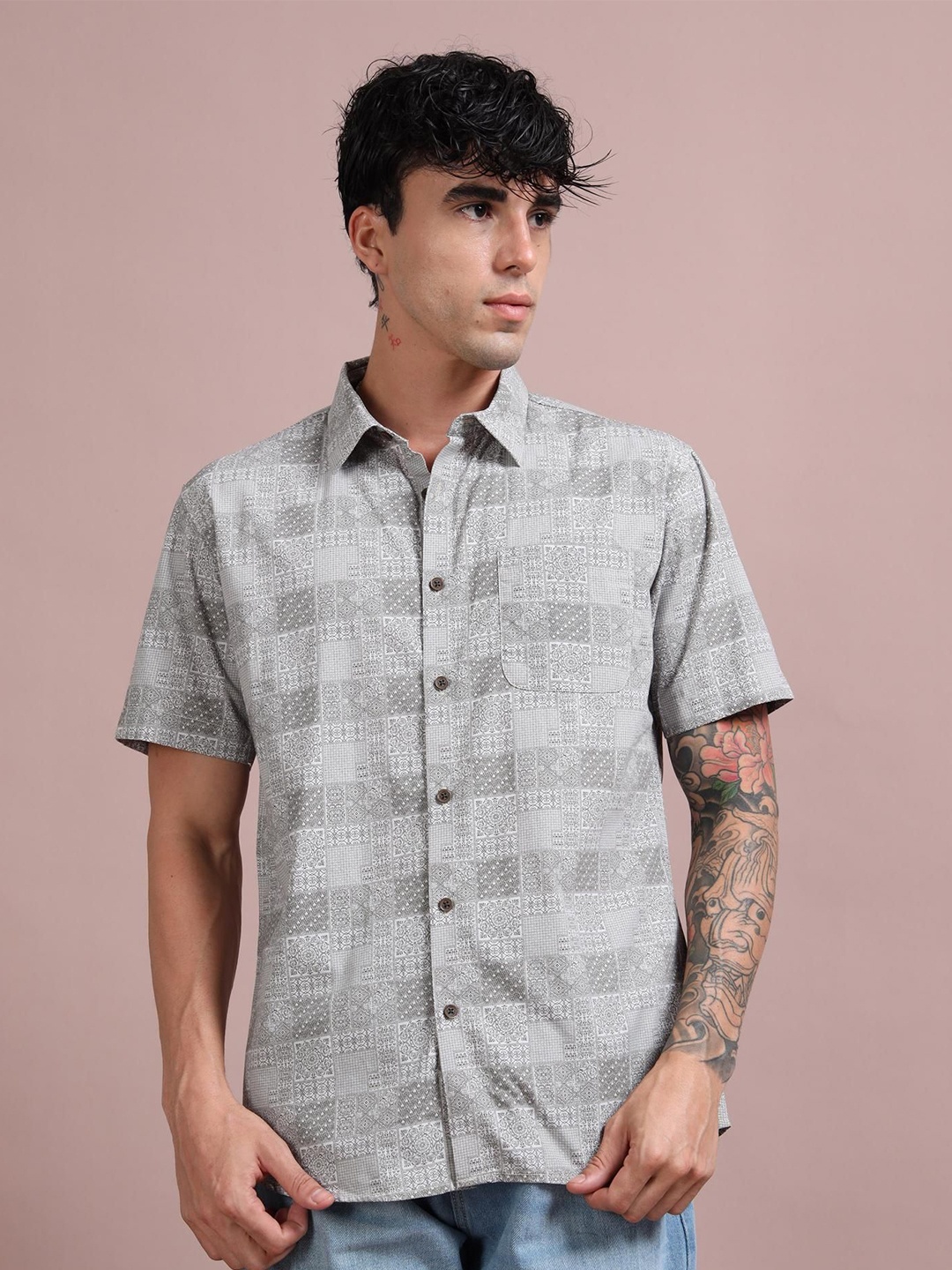 

RIGS AND RAGS Men Shelby Opaque Printed Casual Shirt, White