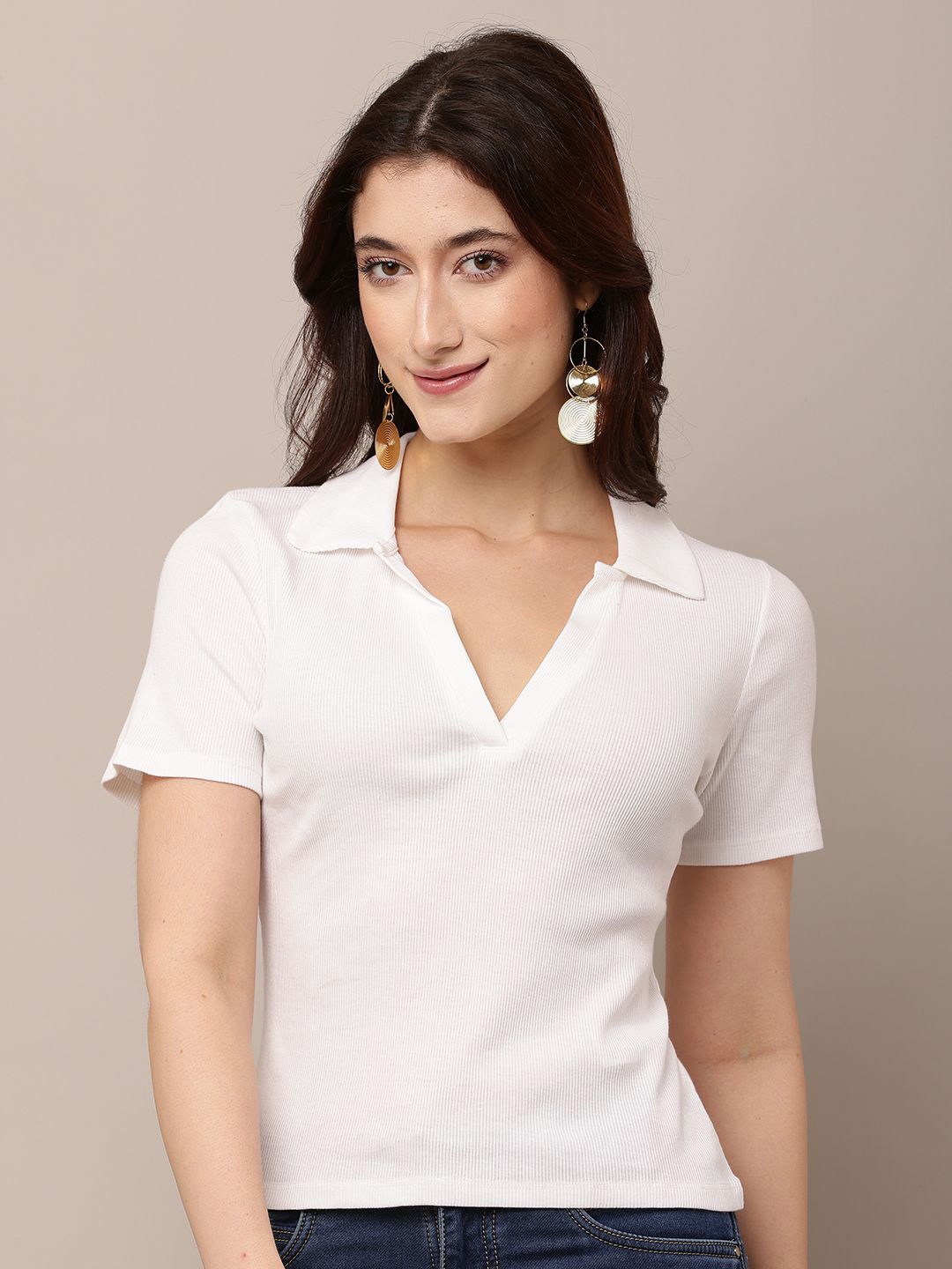 

NoBarr Cotton Polo Coller Crop Top, White