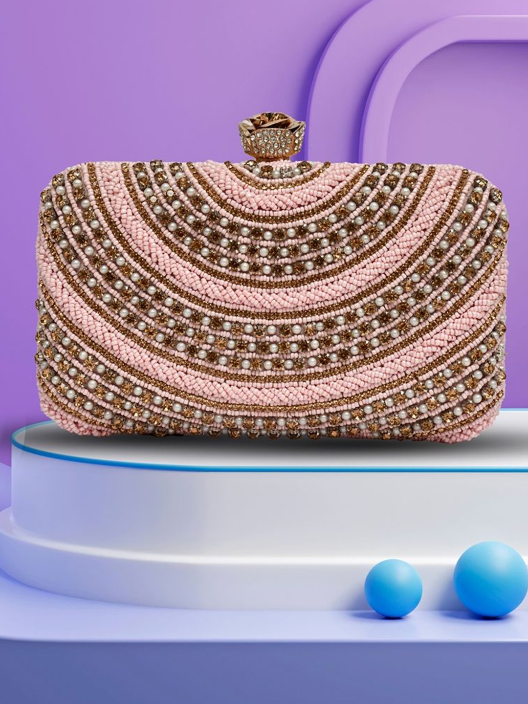 

FOR THE BEAUTIFUL YOU Embroidered Box Clutch With Shoulder Strap, Pink