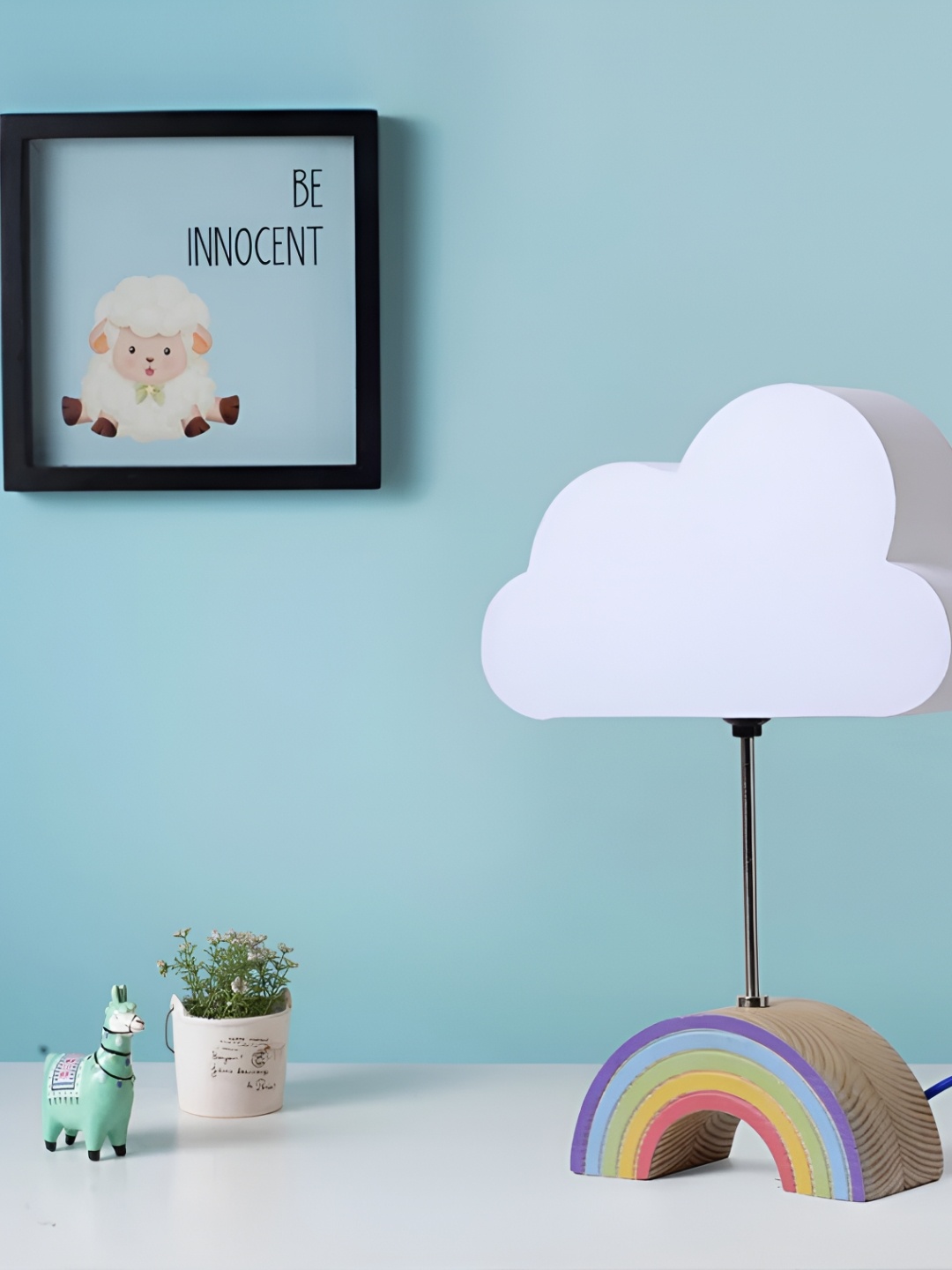 

Pinch of Pretty White & Red Printed Wooden Cloud Shaped Table Lamp