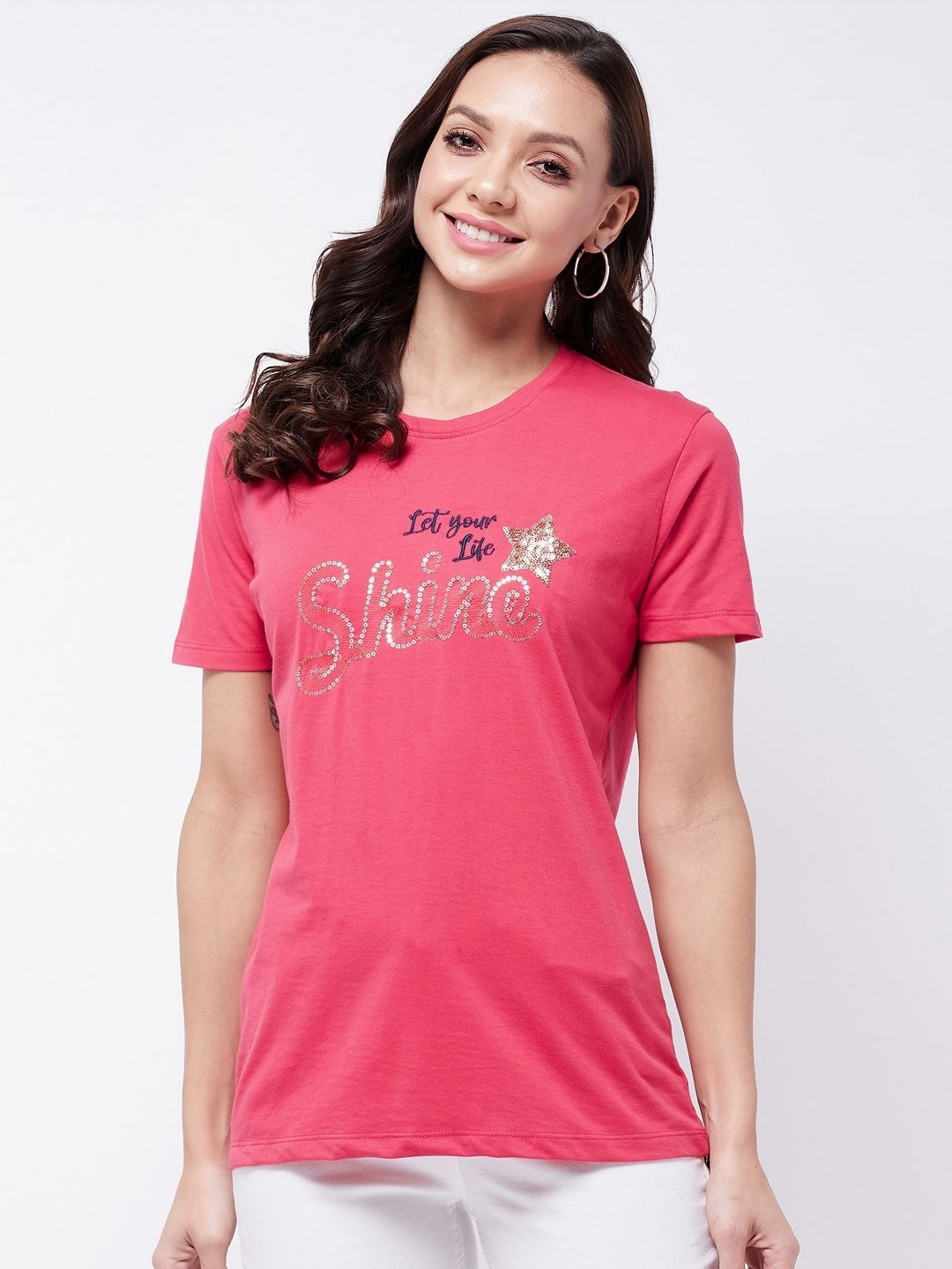 

PIVL Women Typography Printed T-shirt, Magenta