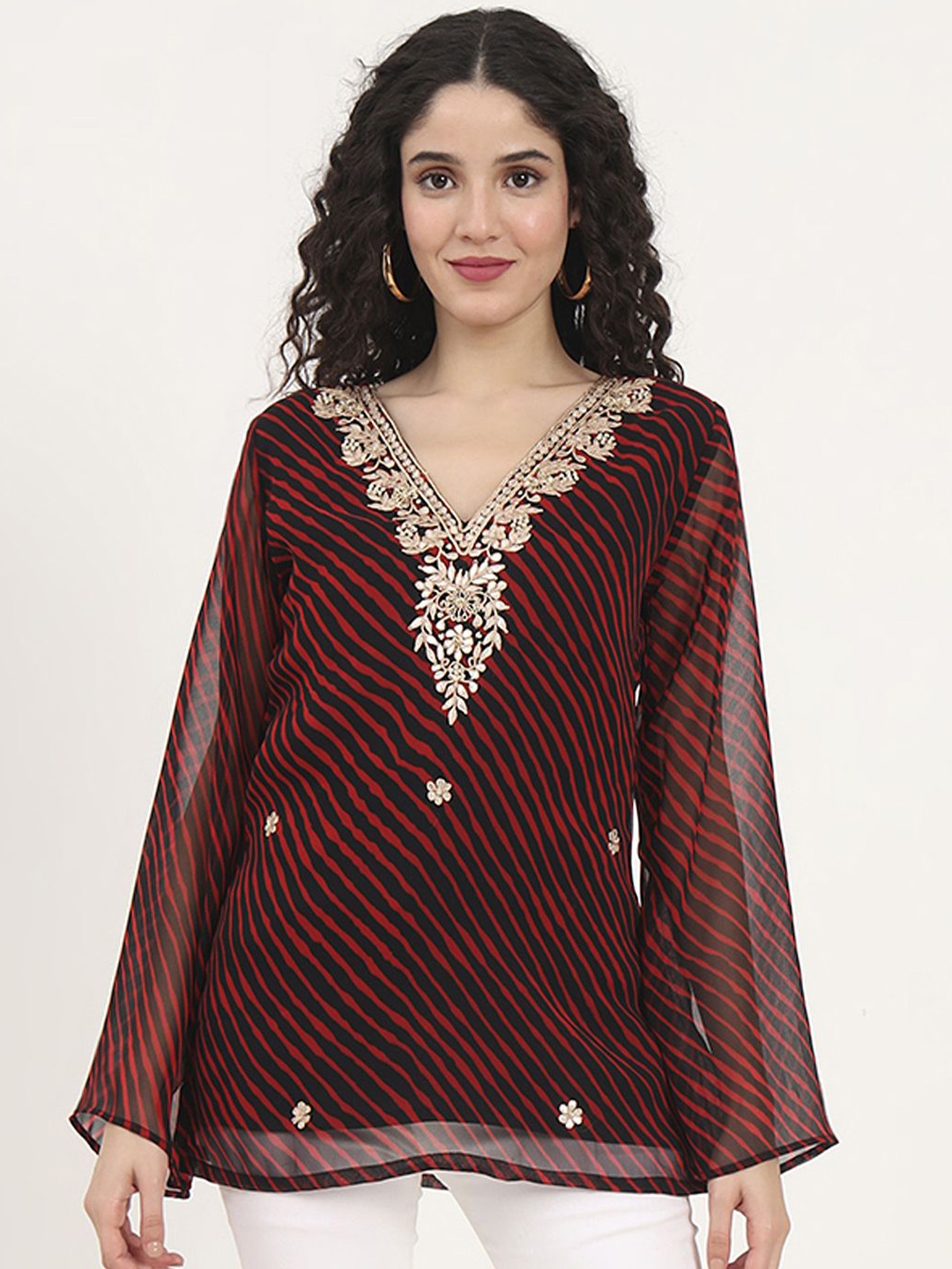 

Divena Women Print Bell Sleeve A-Line Top, Black