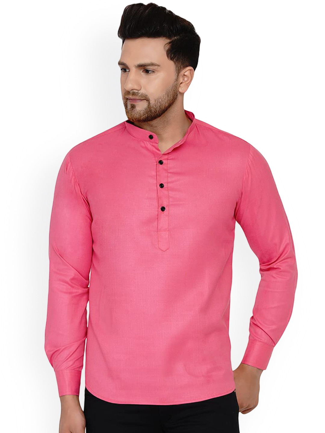 

VEERA PARIDHAAN Band Collar Cotton Straight Short Kurta, Pink