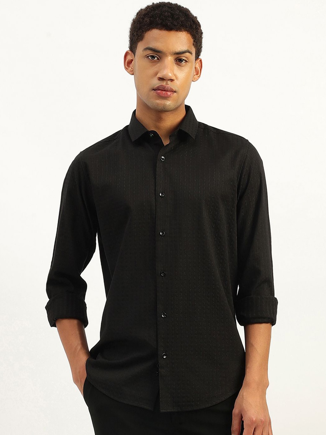 

United Colors of Benetton Men Opaque Striped Formal Shirt, Black