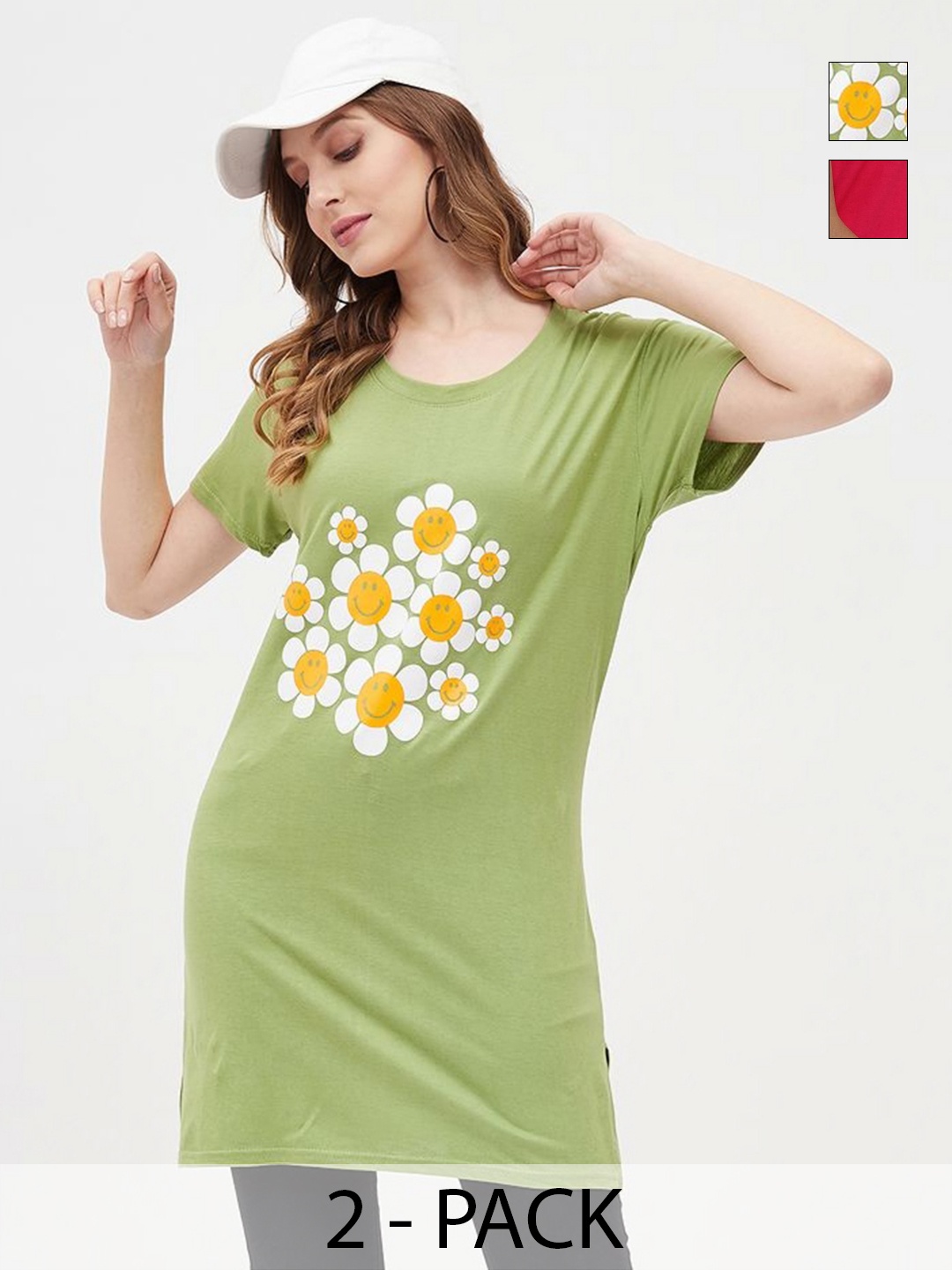 

Dreambe Women Floral 2 Printed Applique T-shirt, Multi