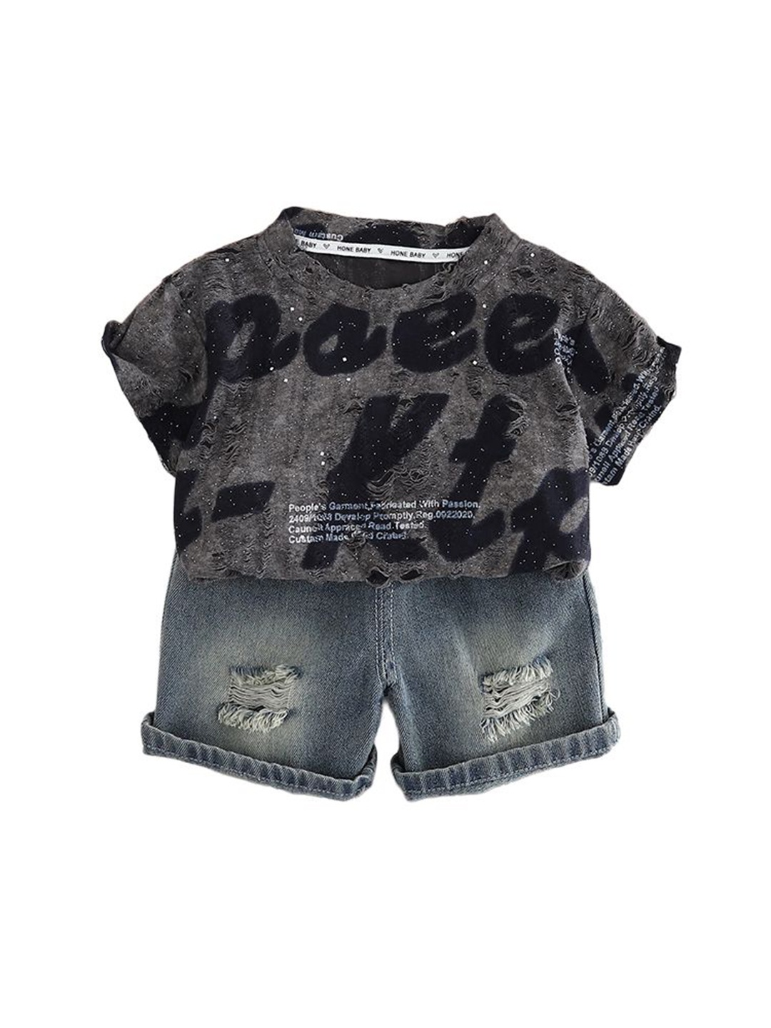 

StyleCast x Revolte Boys Printed Pure Cotton T-shirt With Shorts, Grey