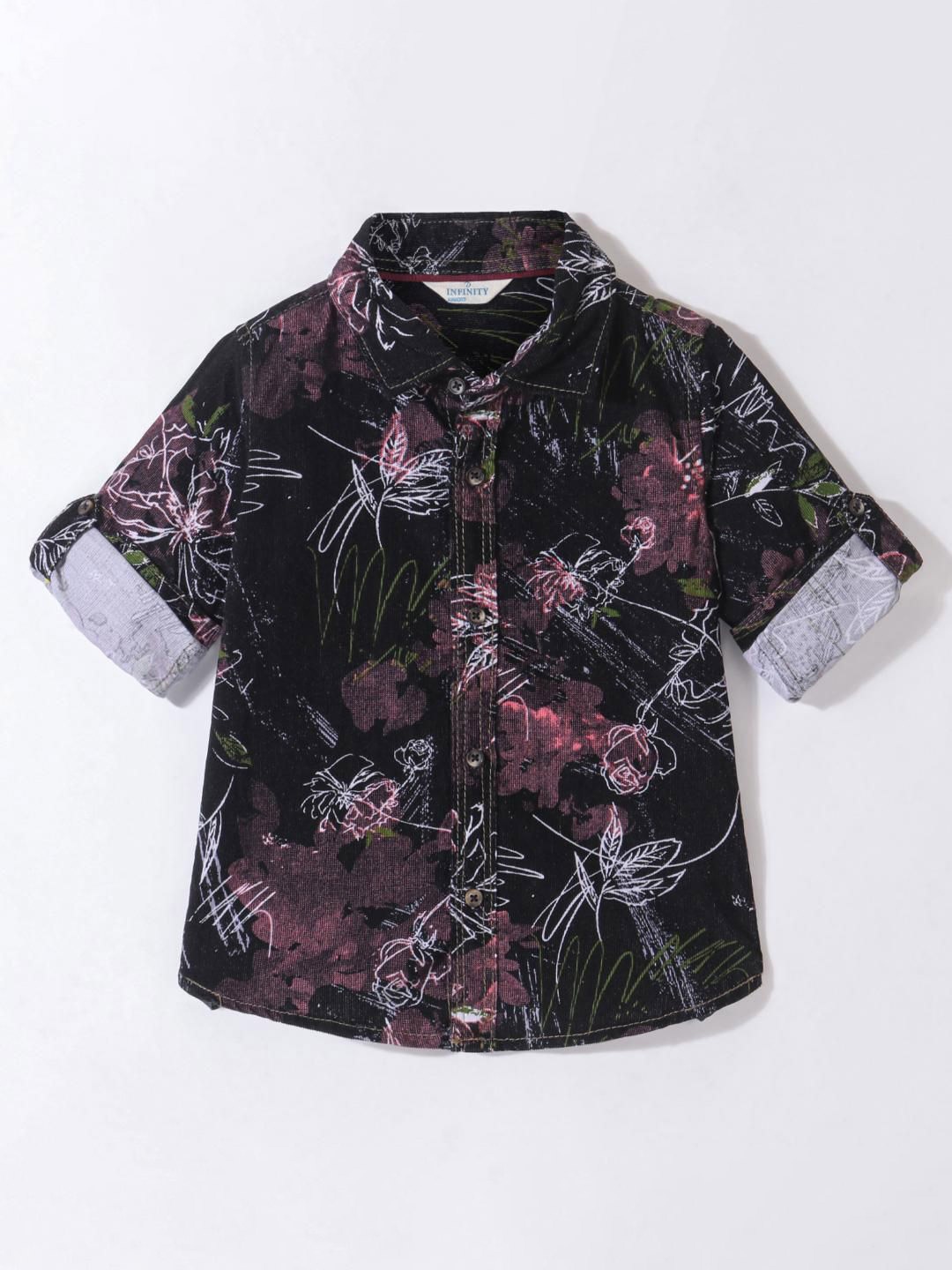 

Infinity Boys Tailored Fit Floral Opaque Printed Casual Shirt, Black