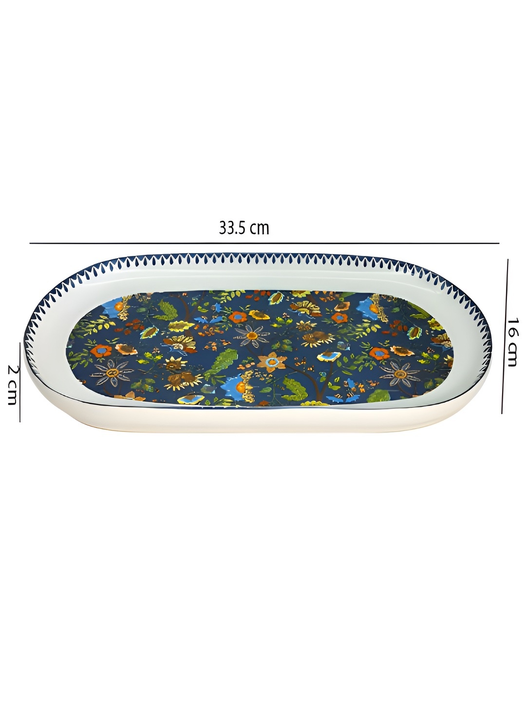 

LEMONTREE Navy Blue & White Printed Oval Serving Tray