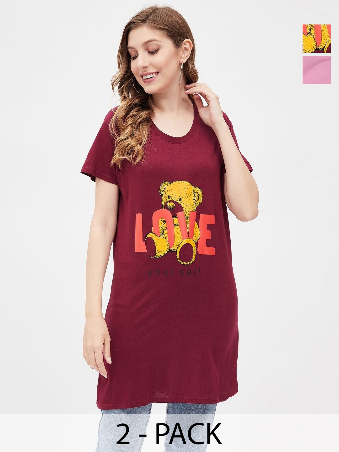 

Dreambe Women 2 Printed Extended Sleeves T-shirt, Multi