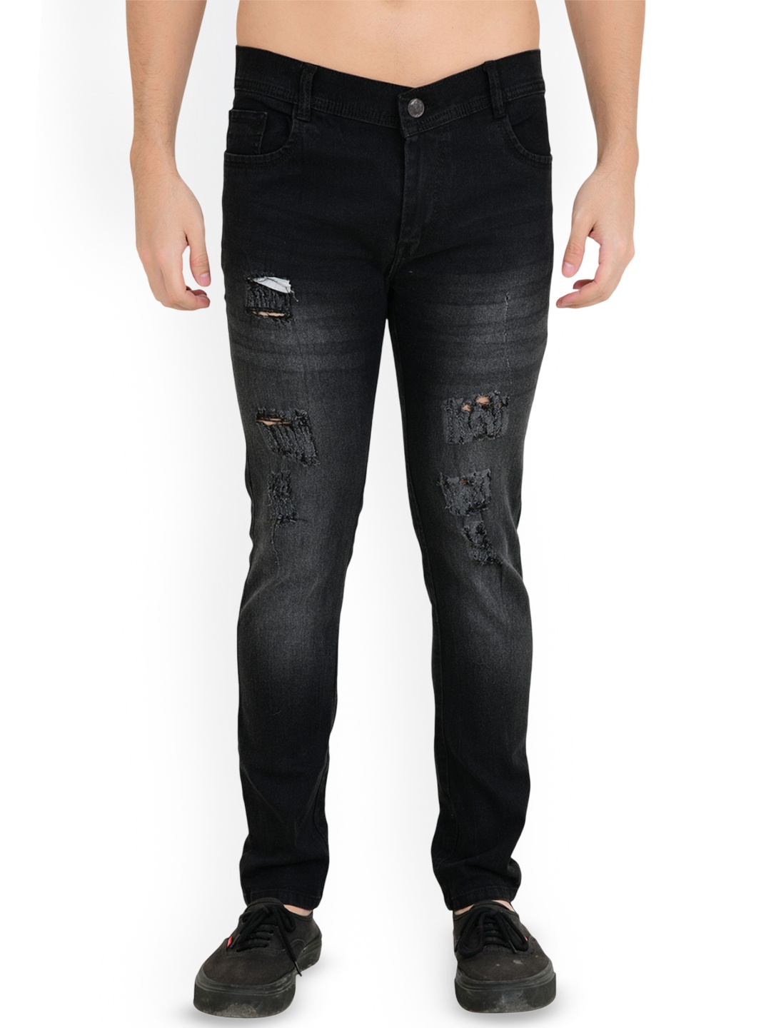 

LINARIA Men Classic Slim Fit Mildly Distressed Jeans, Black