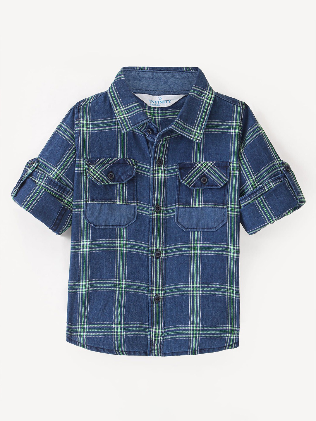 

Infinity Boys Tartan Checks Opaque Checked Casual Shirt, Blue
