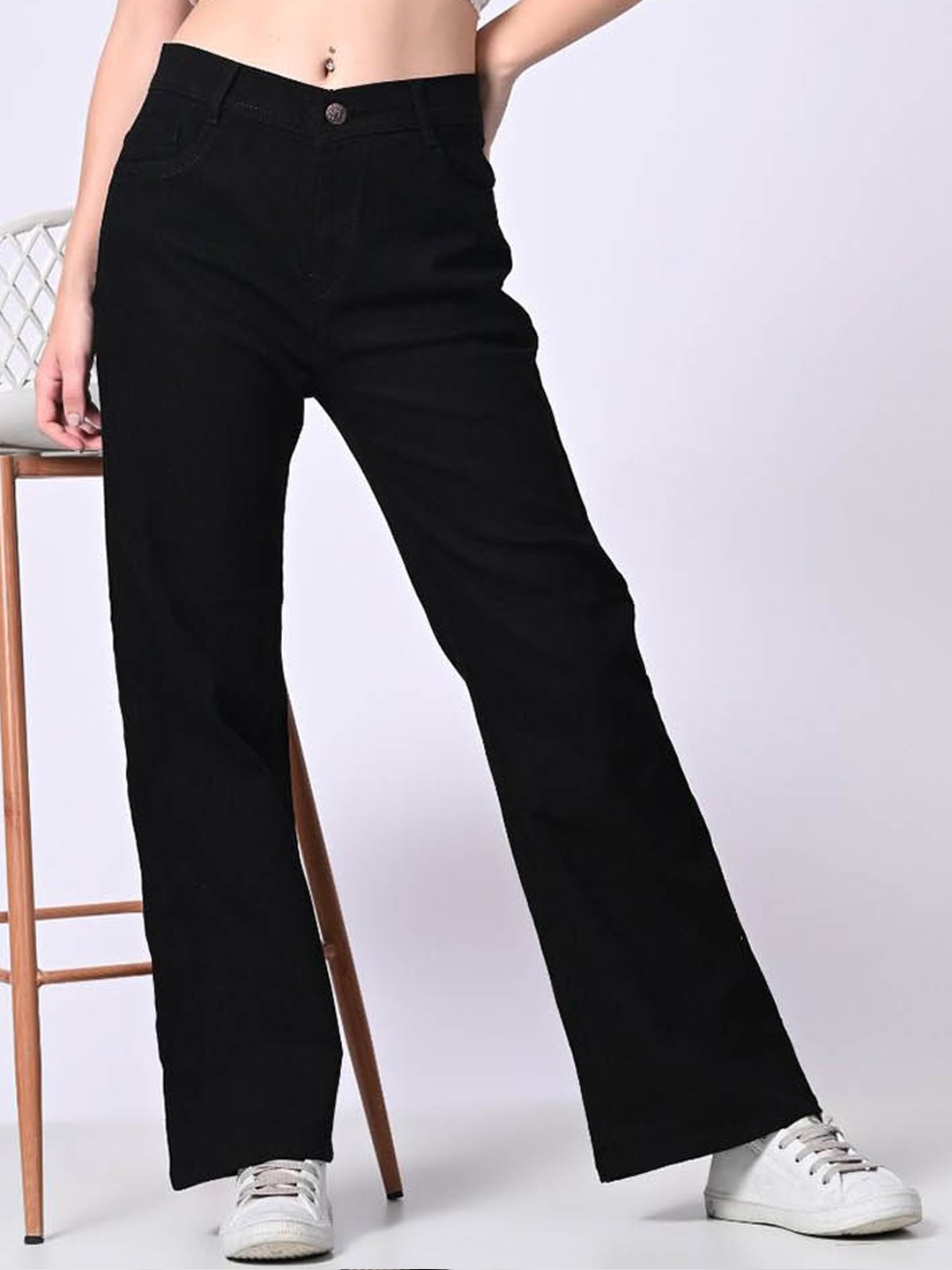 

LINARIA Women Cotton Classic Boyfriend Fit Mid-Rise Jeans, Black