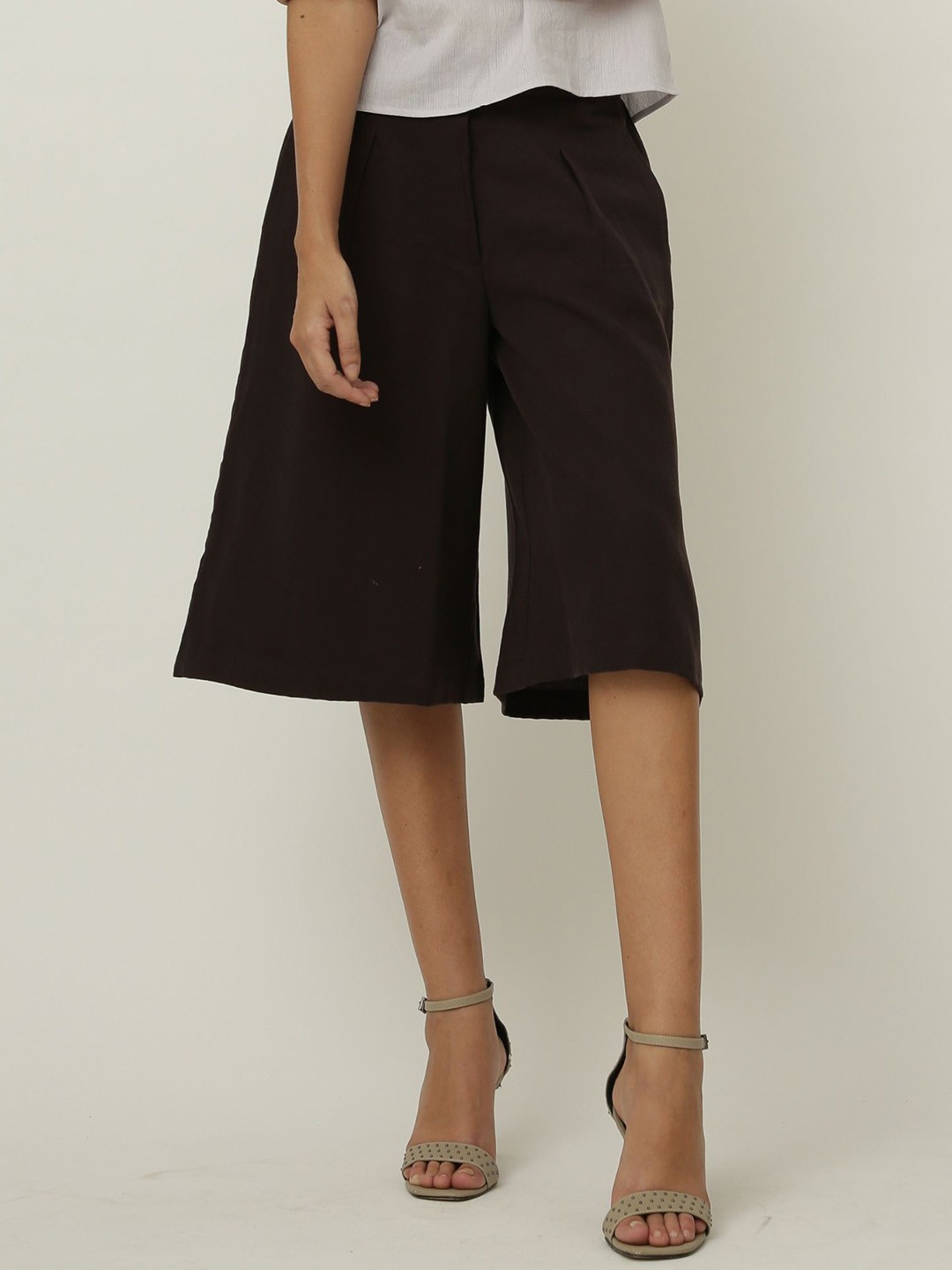 

Saltpetre Women Coffee Brown Wide Leg Culottes Trousers