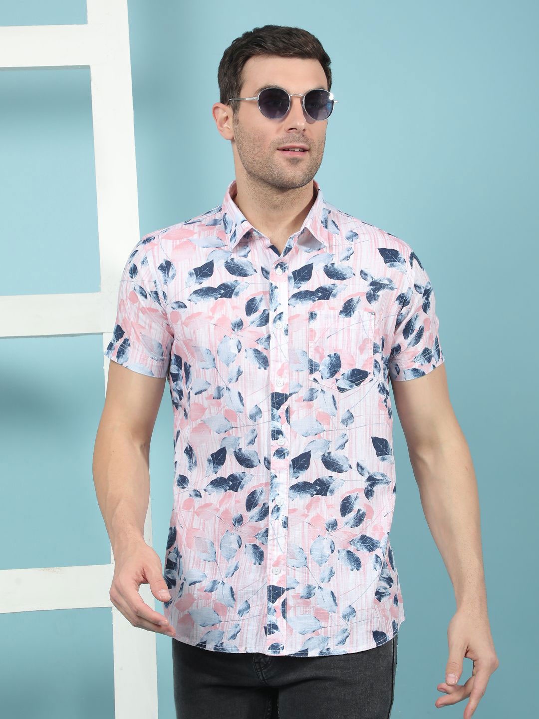 

Canary London Men Smart Slim Fit Floral Opaque Printed Casual Shirt, Pink