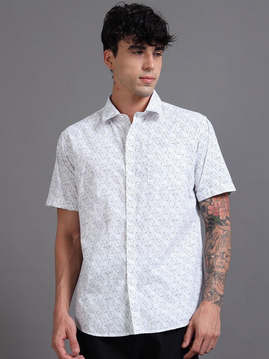 

RIGS AND RAGS Men Shelby Opaque Printed Casual Shirt, White